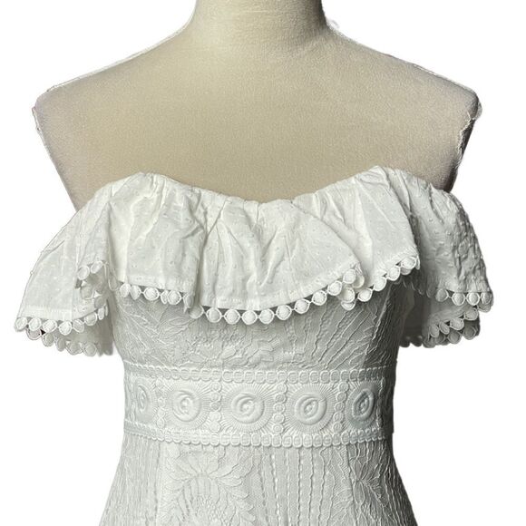 Lena White Lace Ruffles Strapless Mini Dress w/Lace Up Back (Size: Small) - Picture 12 of 16